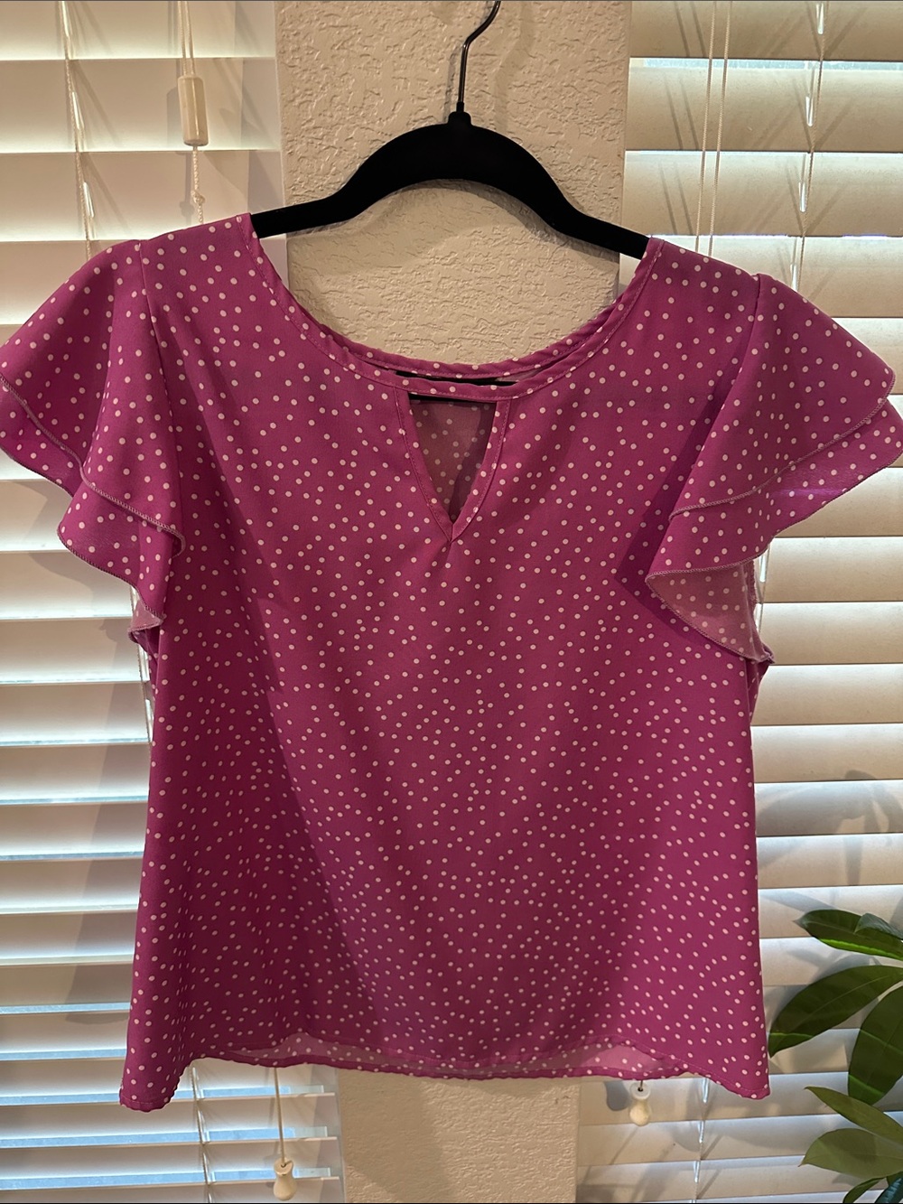SHEIN Purple Polka Dot Flutter Sleeve Blouse